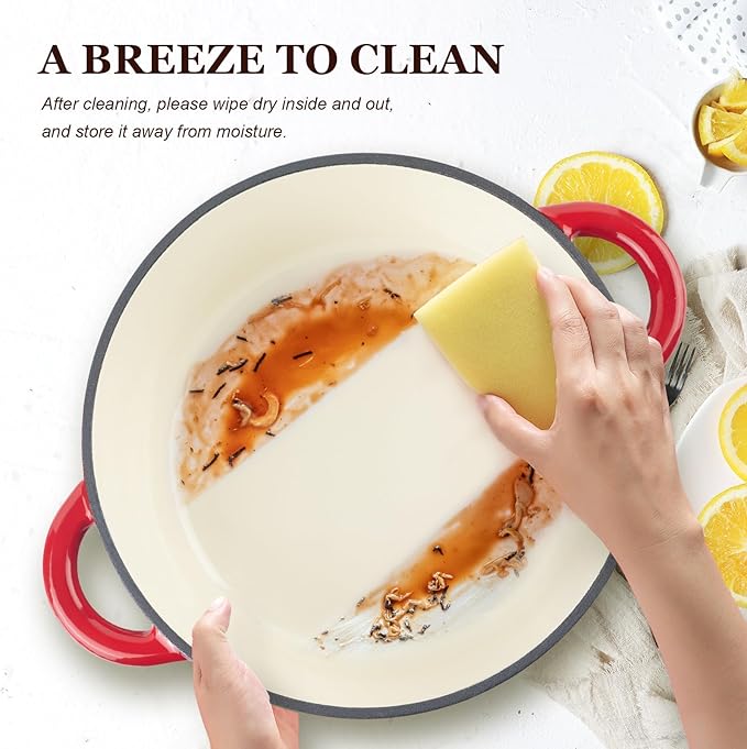 Overmont 5.5QT Enameled Cast Iron Dutch Oven with Lid Cookbook Heavy-Duty Casserole with Dual handles for Braising, Stews, Roasting, Bread Baking