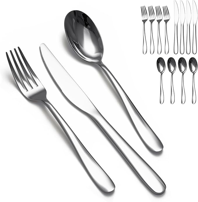 SANTUO Stainless Steel 12PCS Dinner Set combo with 4 Dinner Knives, 4 Dinner Forks, 4 Dinner Spoons,Silverware Set for Home, Kitchen and Restaurant, Mirror Polished& Dishwasher Safe
