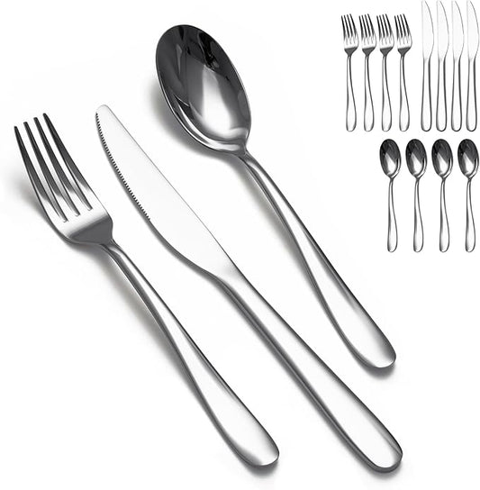 SANTUO Stainless Steel 12PCS Dinner Set combo with 4 Dinner Knives, 4 Dinner Forks, 4 Dinner Spoons,Silverware Set for Home, Kitchen and Restaurant, Mirror Polished& Dishwasher Safe