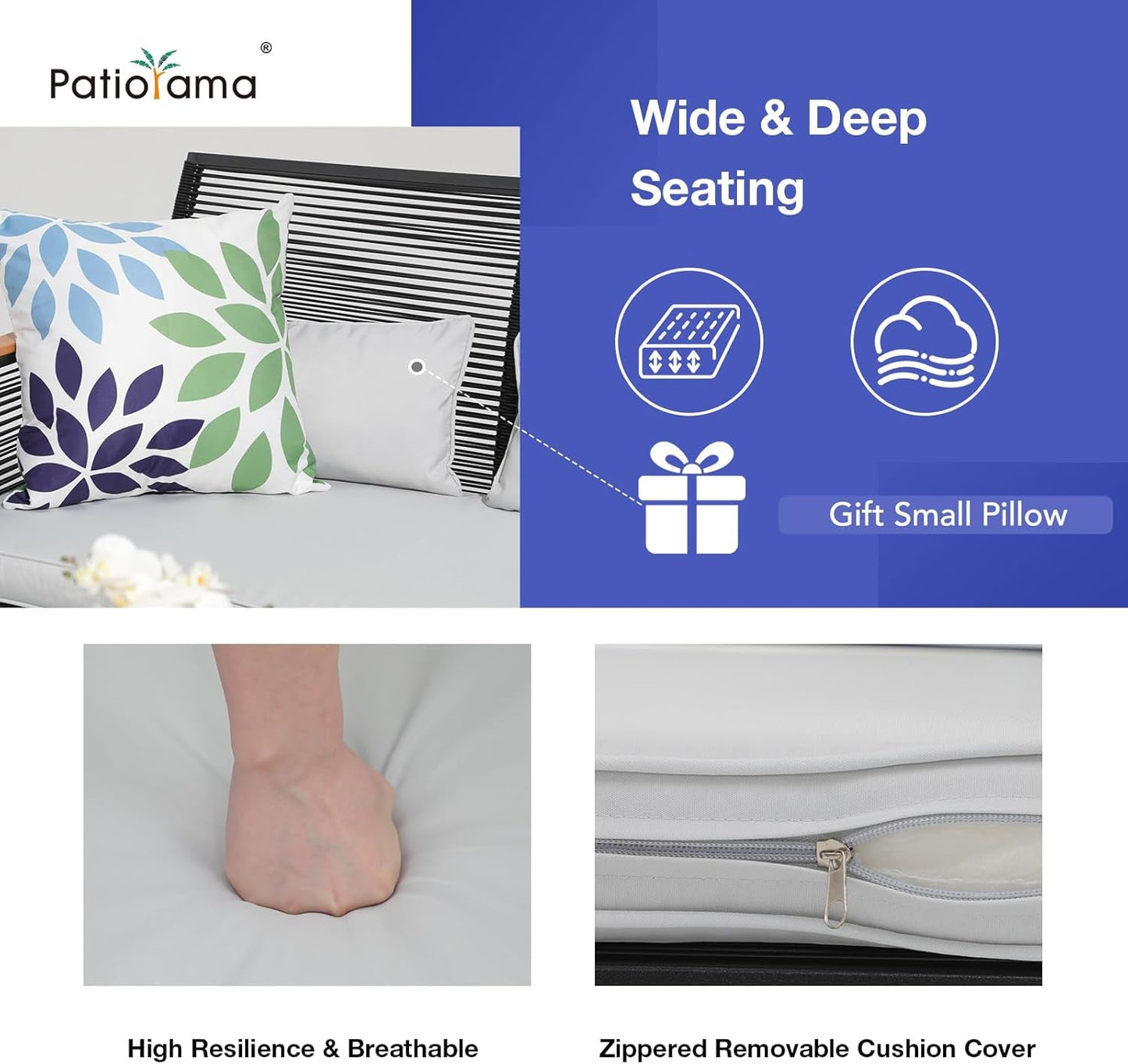 4 Piece Patio Furniture Set, Outdoor Wicker Bistro Set, All-Weather Black PE Rattan Conversation Set W/Coffee Table, Loveseat, Wood-Like Armrest, Cushions for Garden Balcony Deck, Light Grey-4