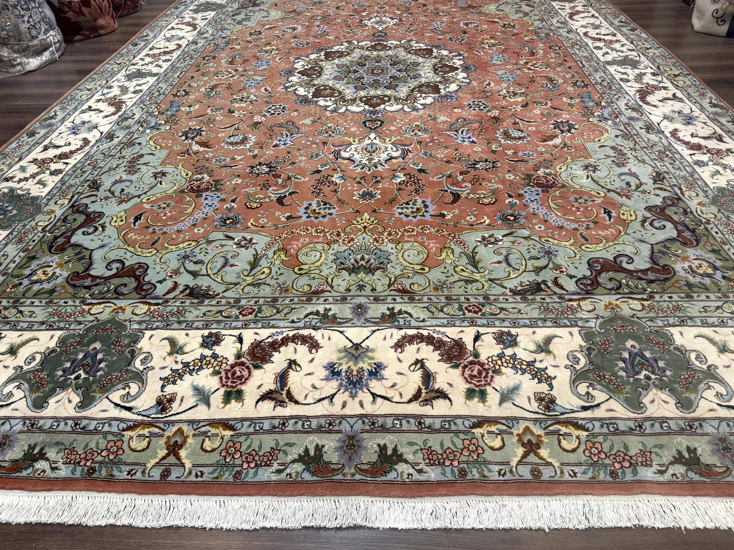 Palace Size Persian Tabriz Rug 12x17, Medallion Carpet, Fine 250 KPSI, Stunning-4