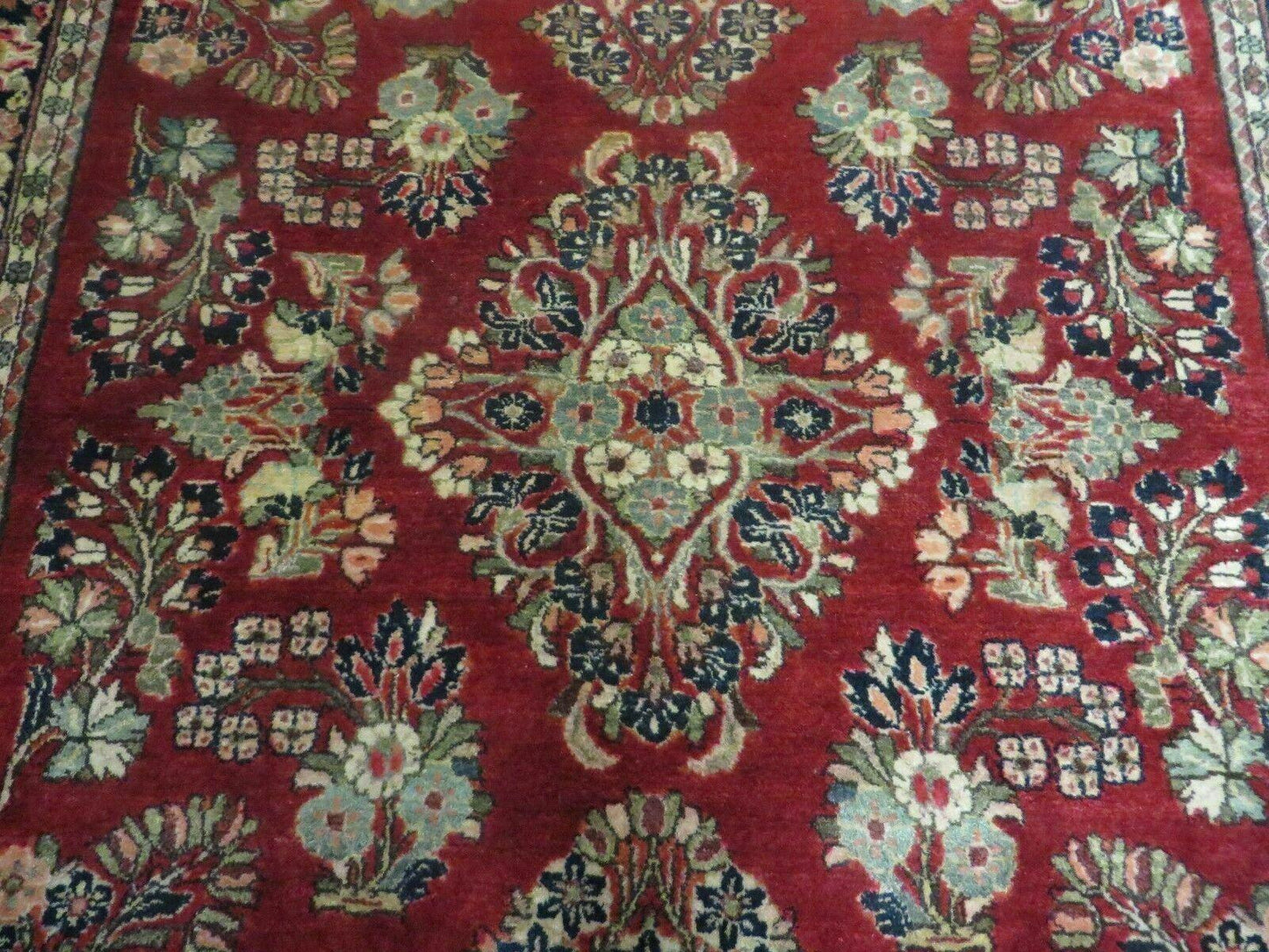 Red Persian Sarouk Rug 3x5, Antique Persian Carpet 1920s, Hand Knotted, Floral, Wool, Oriental Rug, Handmade Rug-3