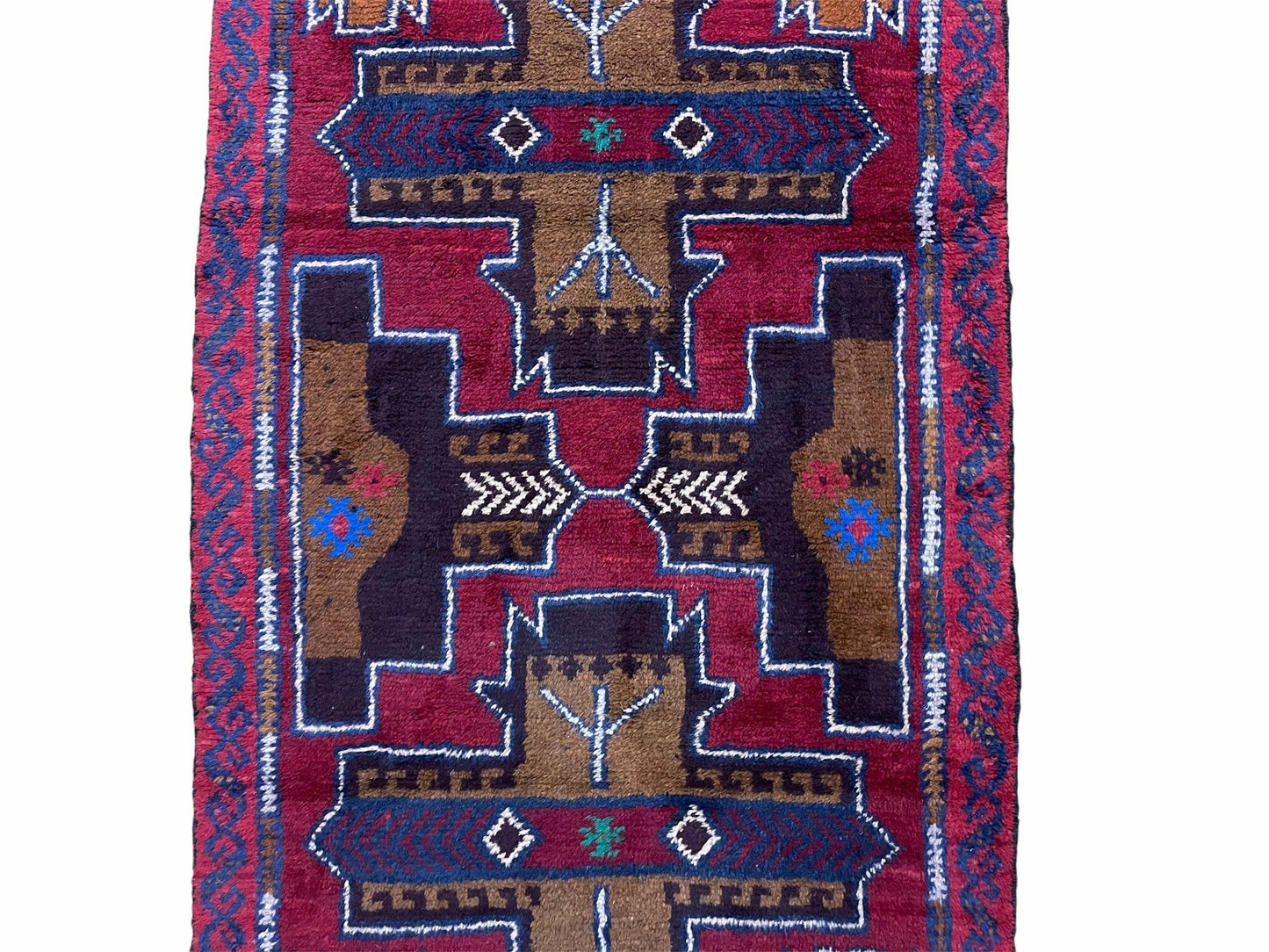 2' 10" X 4' 9" Vintage Handmade Tribal Wool Rug Balouchi Rug Afghan Rug Red Blue-3
