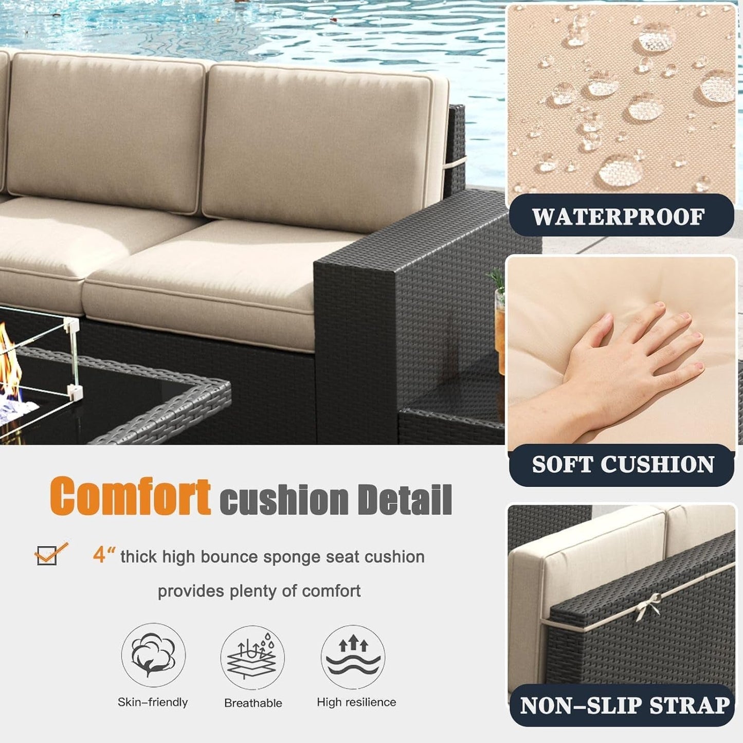 Patio Furniture Set with Fire Pit Table, 13 Pieces Outdoor All-Weather Wicker Conversation Sectional Chair Sofa Set