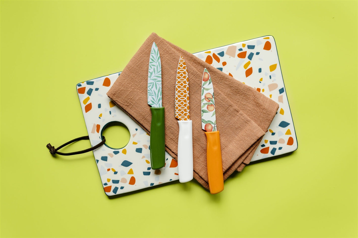 3 Piece Printed Knife Set with Sheaths, Orange Zest-0