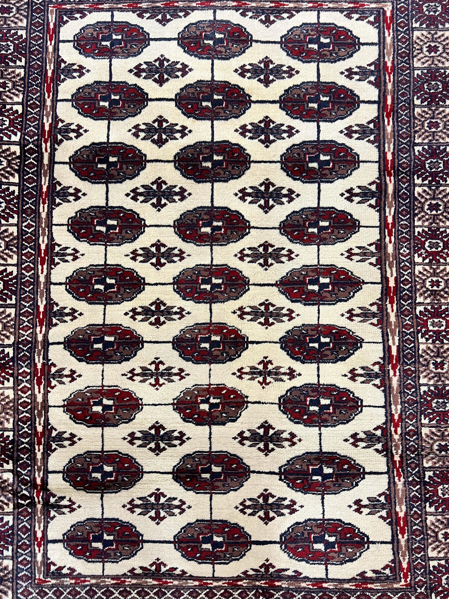 Pakistani Bokhara Rug 4x6, Turkoman Carpet, Vintage Handmade Wool Rug, Ivory-3