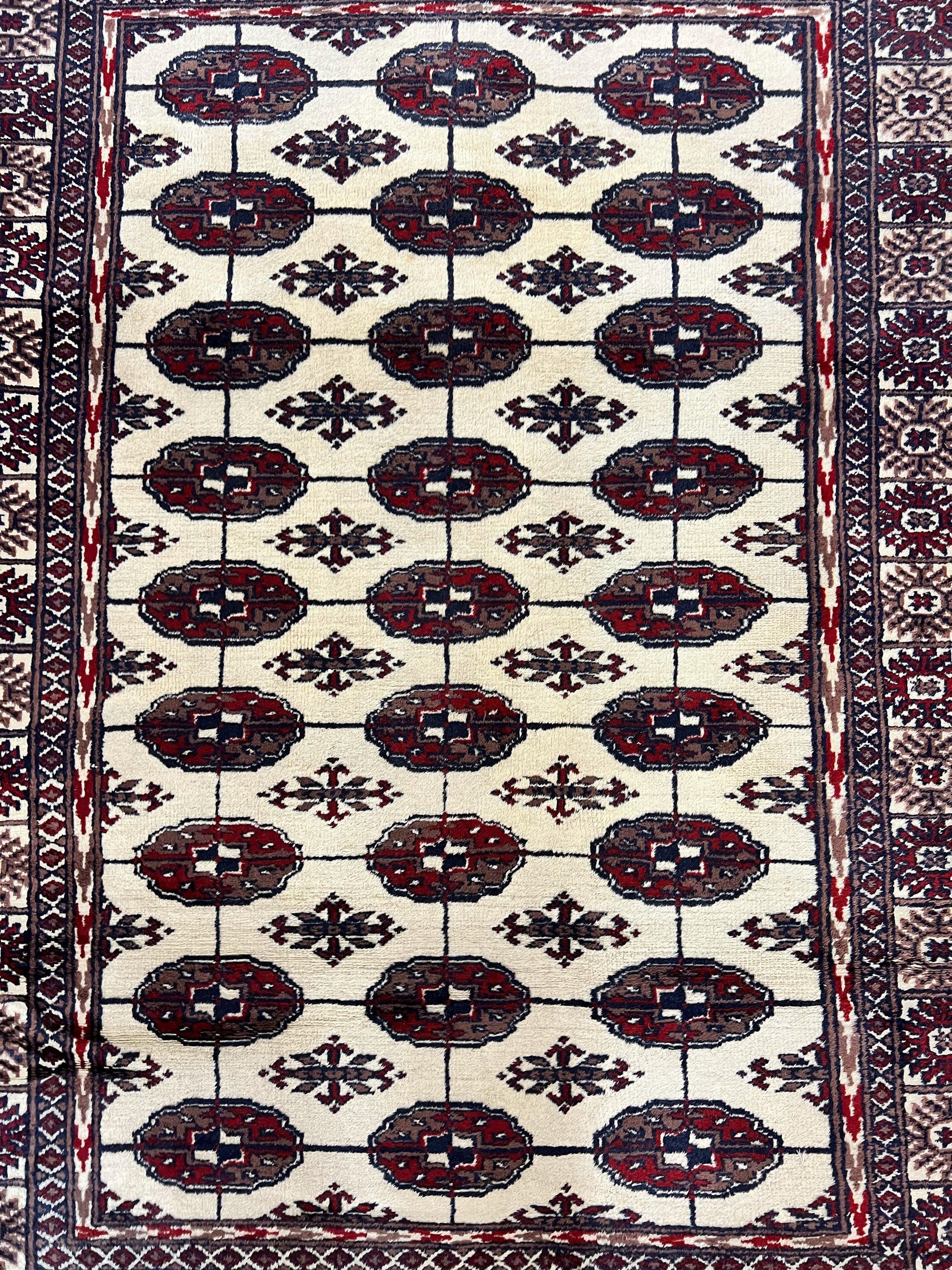 Pakistani Bokhara Rug 4x6, Turkoman Carpet, Vintage Handmade Wool Rug, Ivory-3