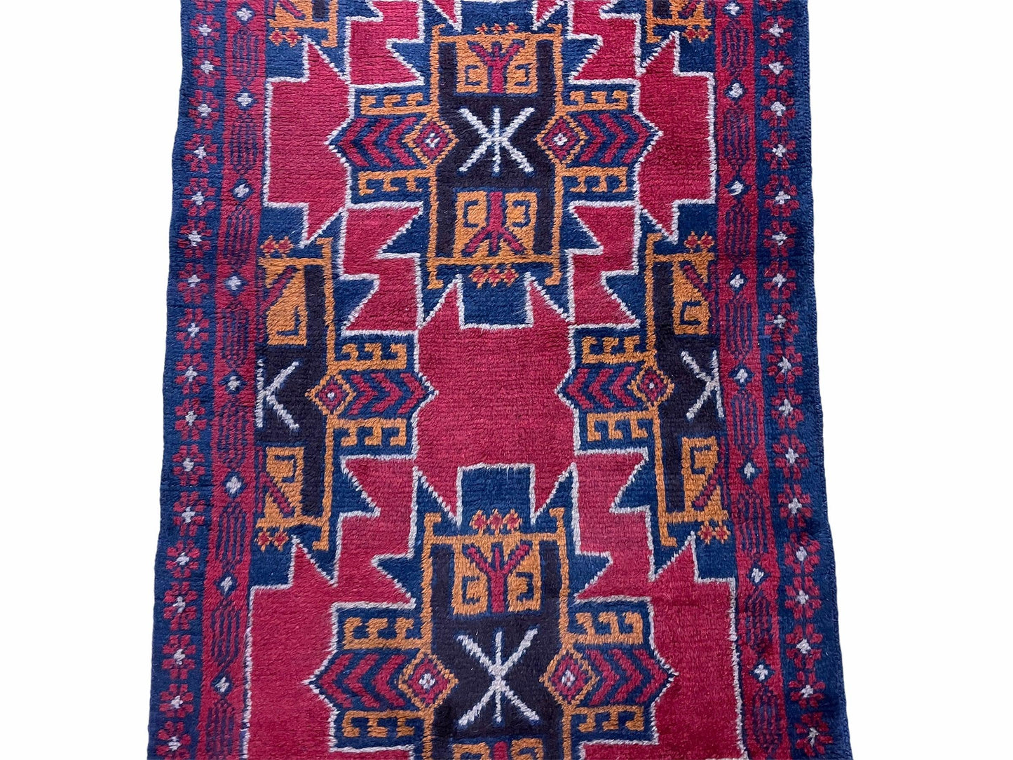 2' 8" X 4' 6" Vintage Handmade Tribal Wool Rug Balouchi Rug Afghan Rug Red Blue-3