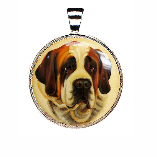 Saint Bernard Dog Silver Plated Mother of Pearl Jewelry Pendant Necklace - 44030D1