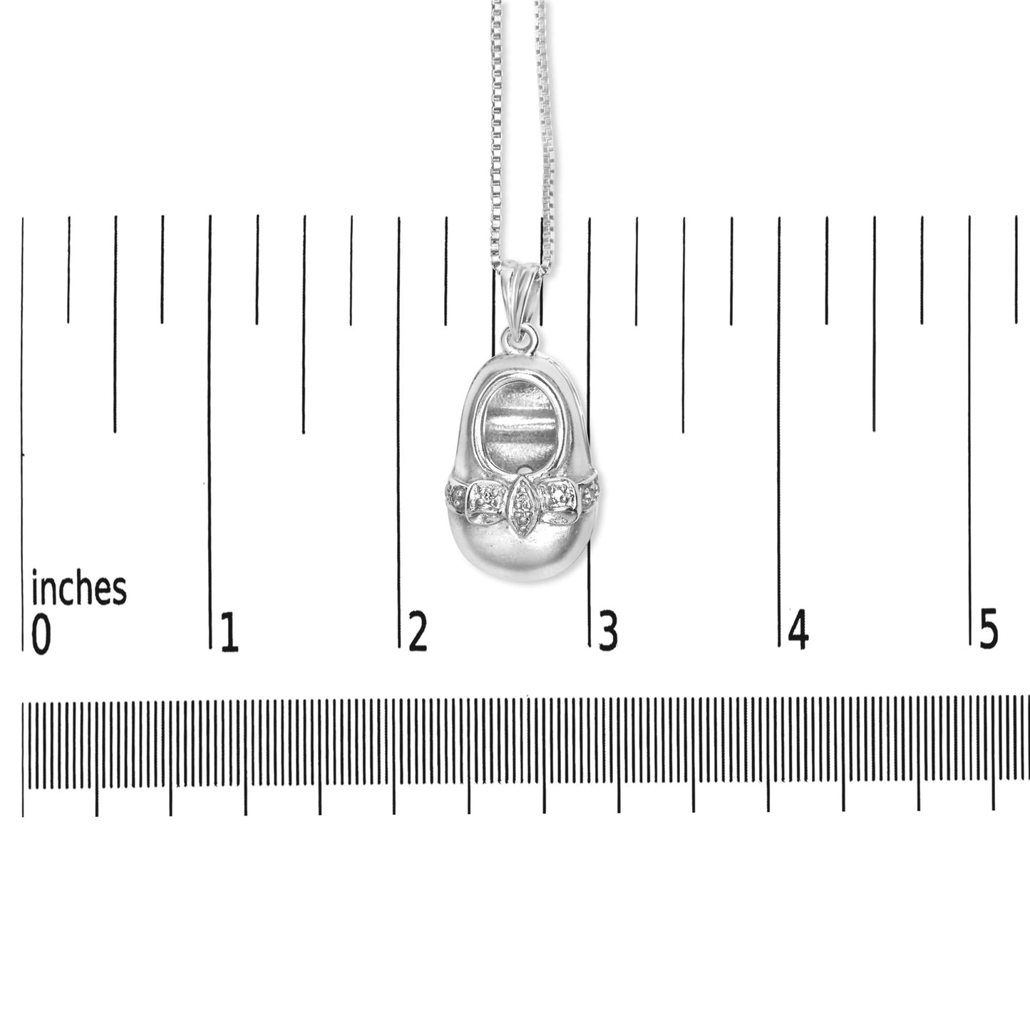 14K White Gold Diamond Accent Baby Shoe with Bow Pendant 18" Necklace (G-H Color, SI1-SI2 Clarity)-4