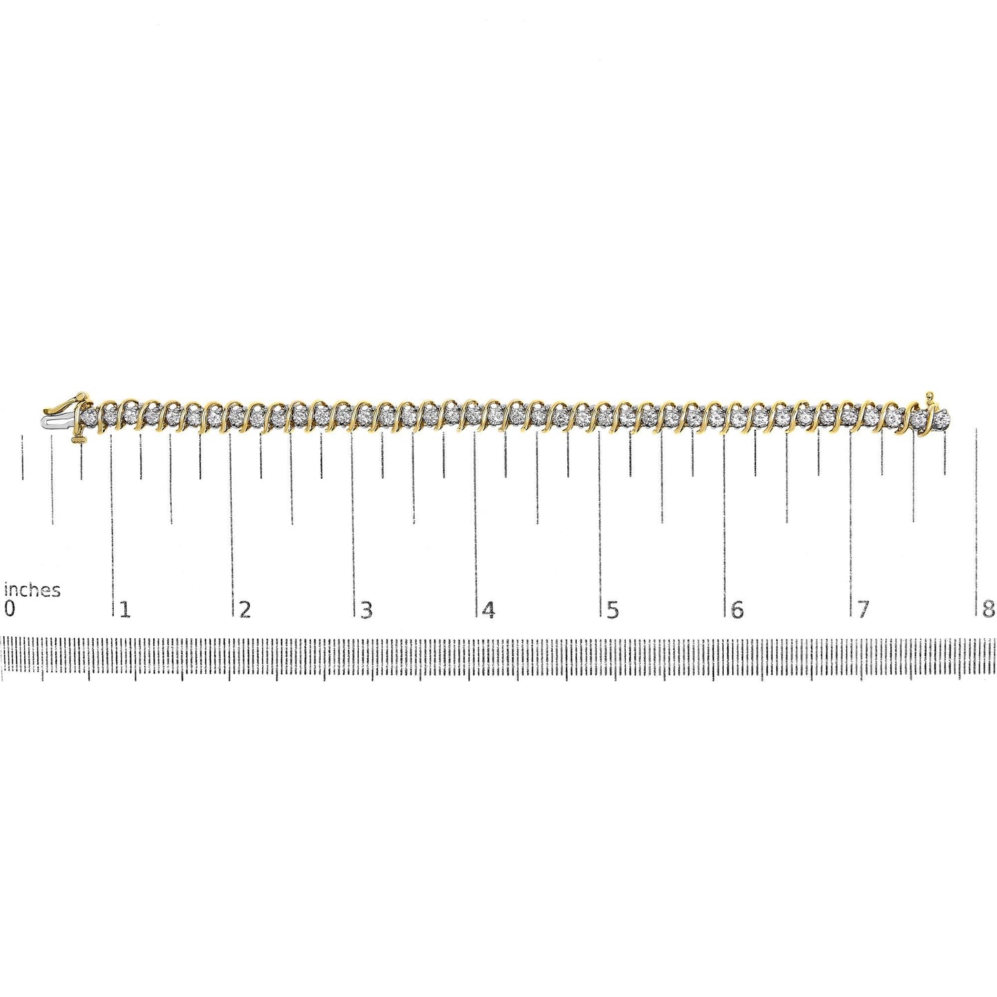 18K Yellow Gold 4.0 Cttw Round-Cut Diamond S-Link 7" Inch Tennis Bracelet (I-J Color, SI1-SI2 Clarity)-4