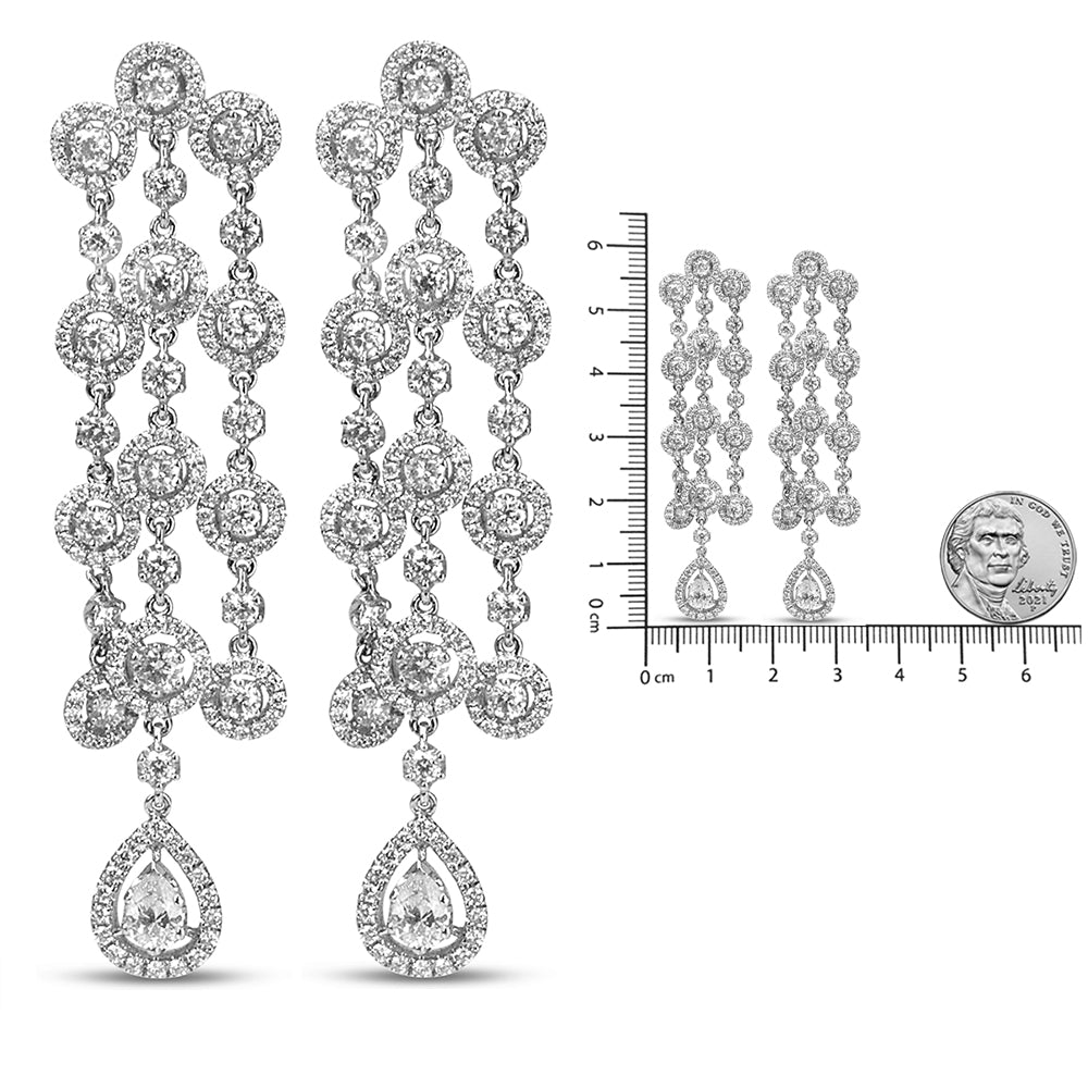 18K White Gold 4 3/4 Cttw Diamond Double Teardrop Waterfall Dangle Earrings (H-I Color, VS1-VS2 Clarity)-4
