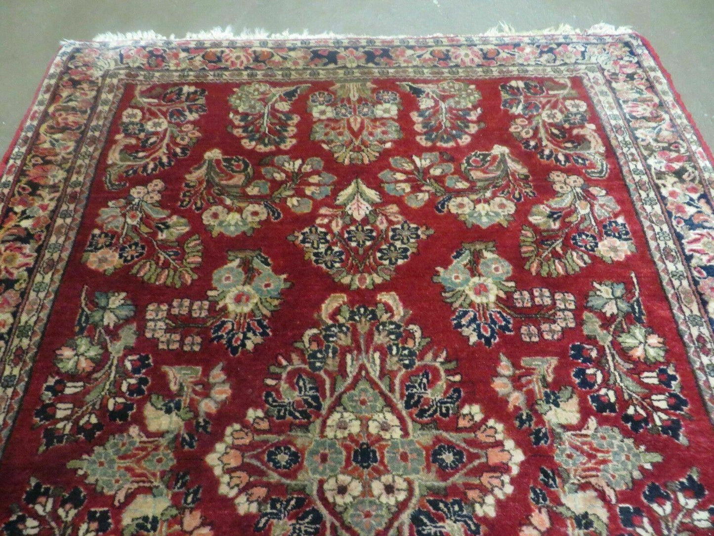 Red Persian Sarouk Rug 3x5, Antique Persian Carpet 1920s, Hand Knotted, Floral, Wool, Oriental Rug, Handmade Rug-2