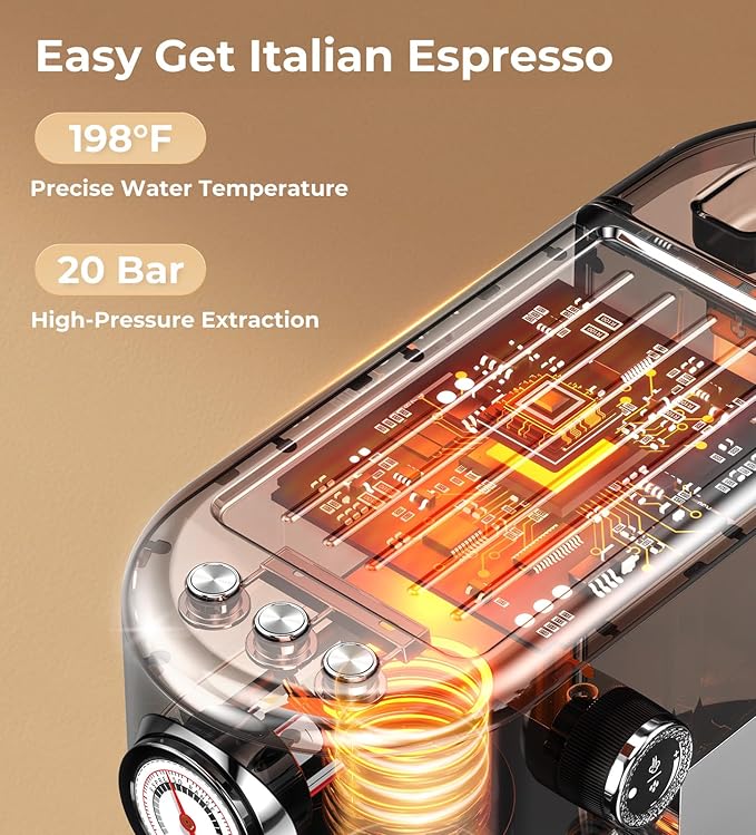 Espresso Machine with Milk Frother, 20 Bar High Pressure Professional Espresso Maker Automatic, Compact Stainless Steel Coffee Machine for Cappuccino, Latte, Gift for Coffee Lover, Silver