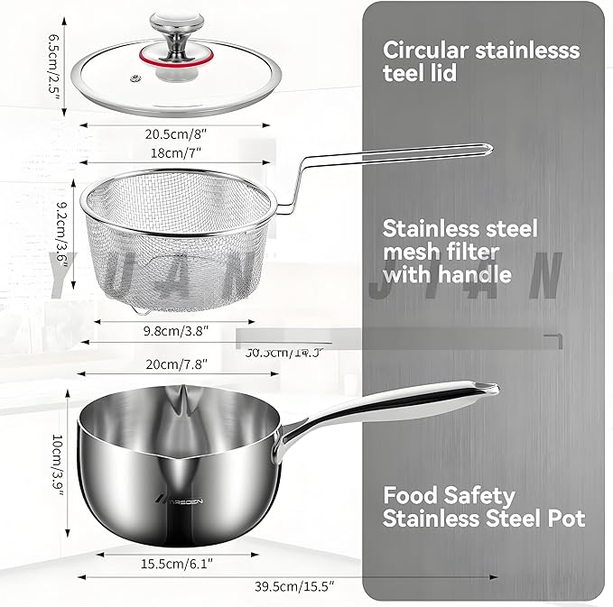 3 Qt Tri-Ply Stainless Steel Saucepan with Glass Strainer Lid 3 Quart Stainless Steel Sauce pan With Lid All Cooktops Compatible Saucier Pan Dishwasher and Oven Safe Dual Spout for Effortless Pouring