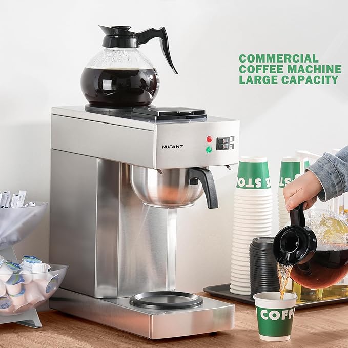 12-Cup Coffee Maker 1.8L Commercial Drip Coffee Maker Pour Over Coffee Machines with 2 Glass Carafes and 2 Warmers Plate Stainless Steel Coffee Brewer for Cofe Bar