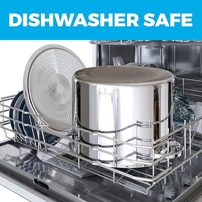 Stainless Steel Pasta Pot with Strainer Lid - 5.5 Quart Large Spaghetti Pot - Twist & Lock for Easy Drain & No Colander Or Strainer Basket Insert Needed - Dishwasher Safe Pots