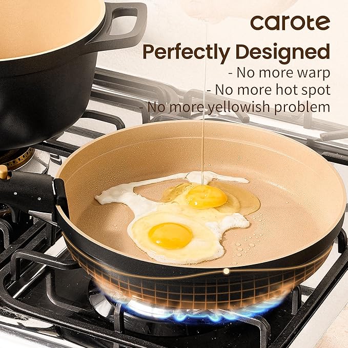 CAROTE 26pcs Pots and Pans Set Non Stick with Knives and Cutting Board,Detachable Handle Titanium Nonstick Cookware Set, Pot and Pan, Dishwasher/Oven Safe, RV/Camping, Induction Kitchen, Black/Yellow