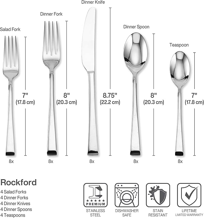 Mikasa, Rockford Flatware Service for 4, 20 Piece Set, 18/0 Stainless Steel Silverware Set