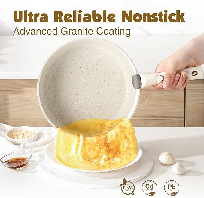SENSARTE 17 Piece Pots and Pans Set, Nonstick Detachable Handle Cookware Set, Induction     Kitchen Cookware Set with Removable Handle, Healthy Non Stick for RV, Dishwasher & Oven Safe, PFOA Free (White)