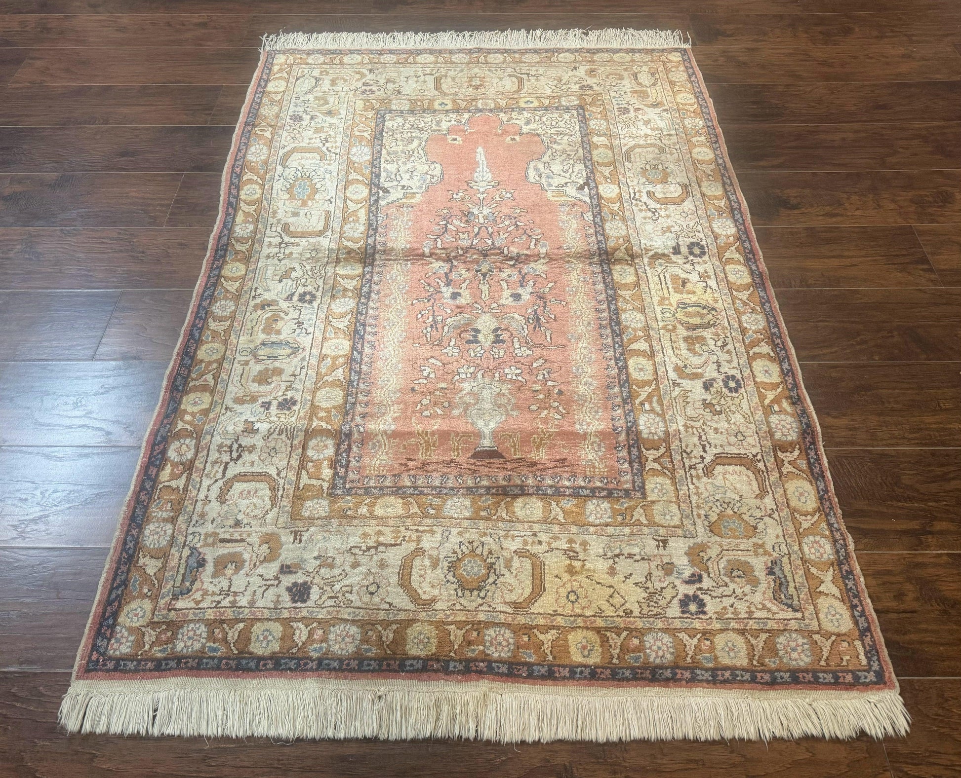 Silk Indian Kayseri Rug 4x6, Haji Jalili Design, Vintage Rug-0