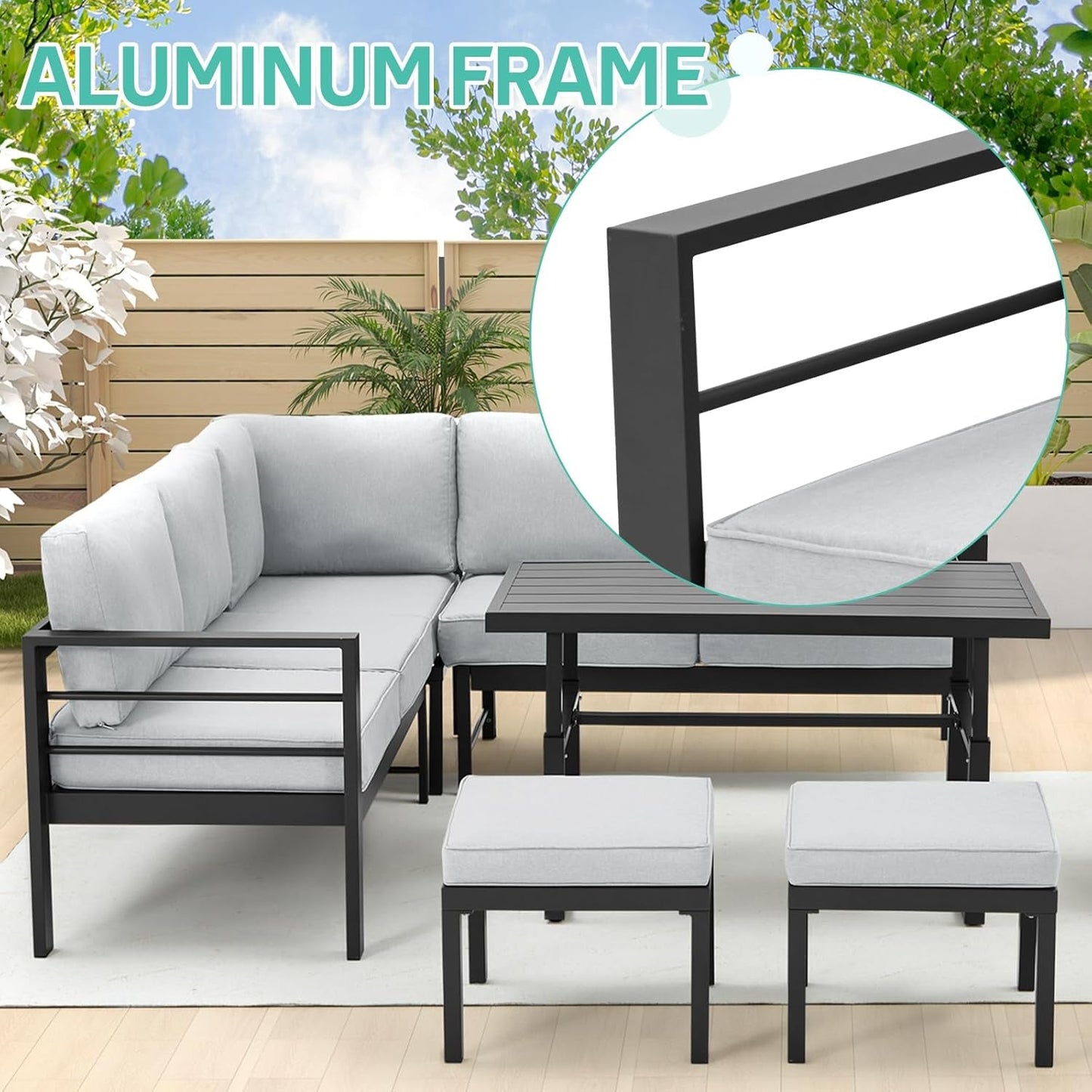All Weather Aluminum Frame Patio Conversation Set, 7 Pieces Outdoor Patio Furniture, Patio Furniture Set, Outdoor Patio Set for Lawn, Garden, Balcony, Poolside, Conversation Set(Grey