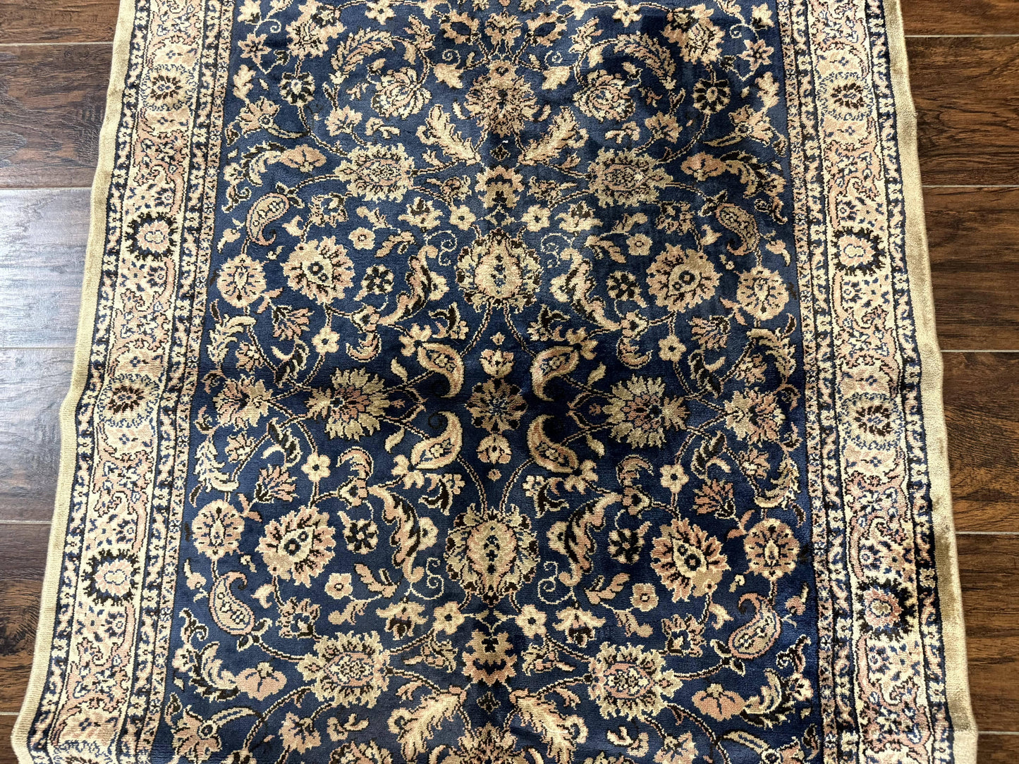 Vintage Art Silk Rug 3x4, Traditional Oriental Persian Design Rug, Belgium Power Loomed Rug, Navy Blue-3