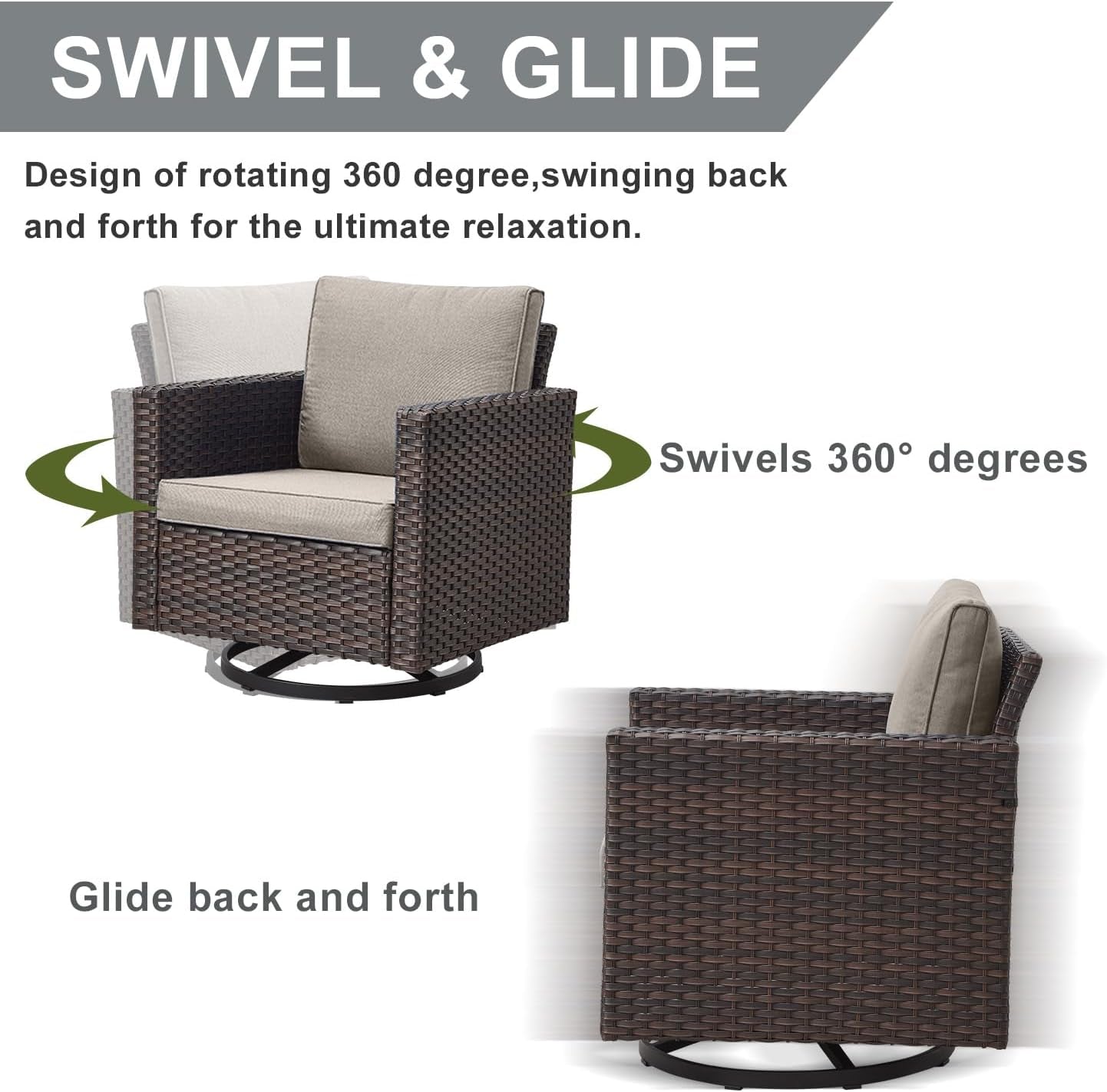 Seven Piece Outdoor Wicker Patio Furniture Set With Swivel Rockers