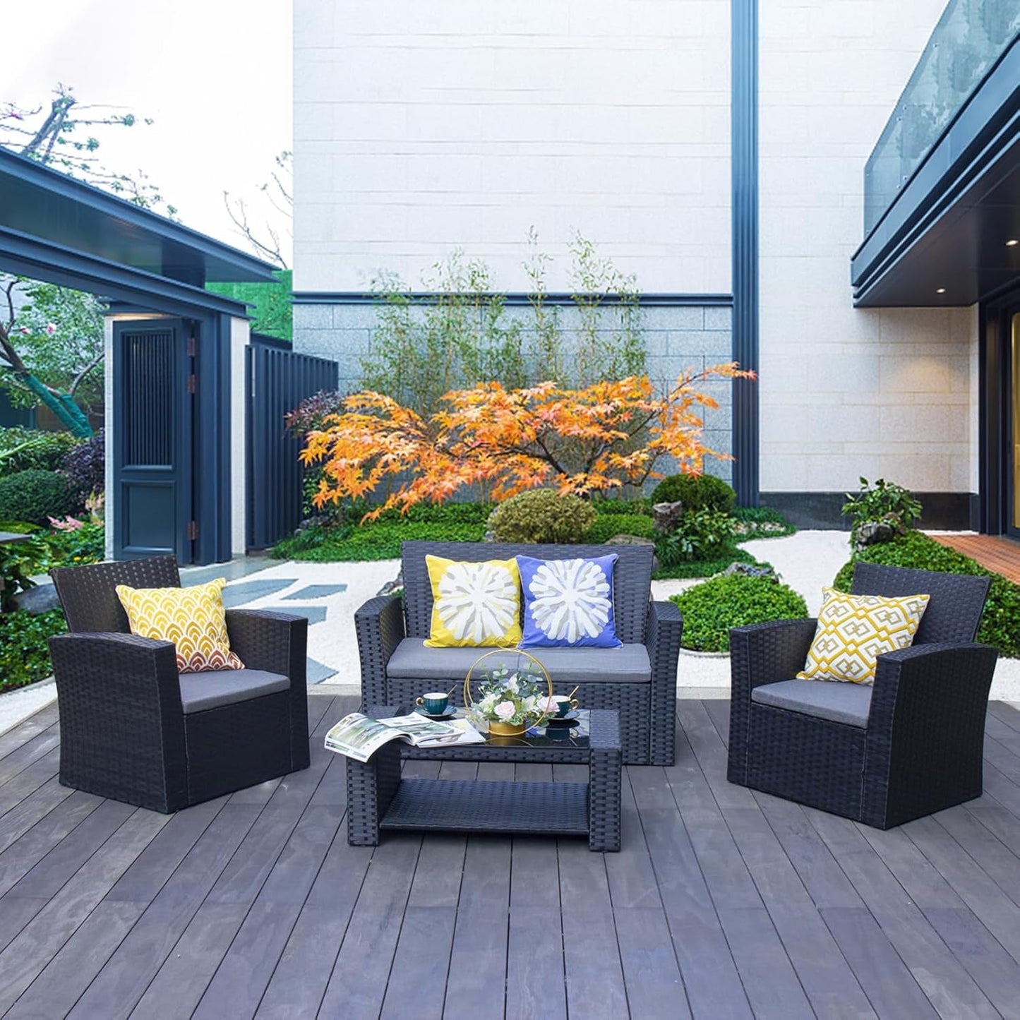 Outdoor Wicker Patio Furniture Set with Comfortable Cushions