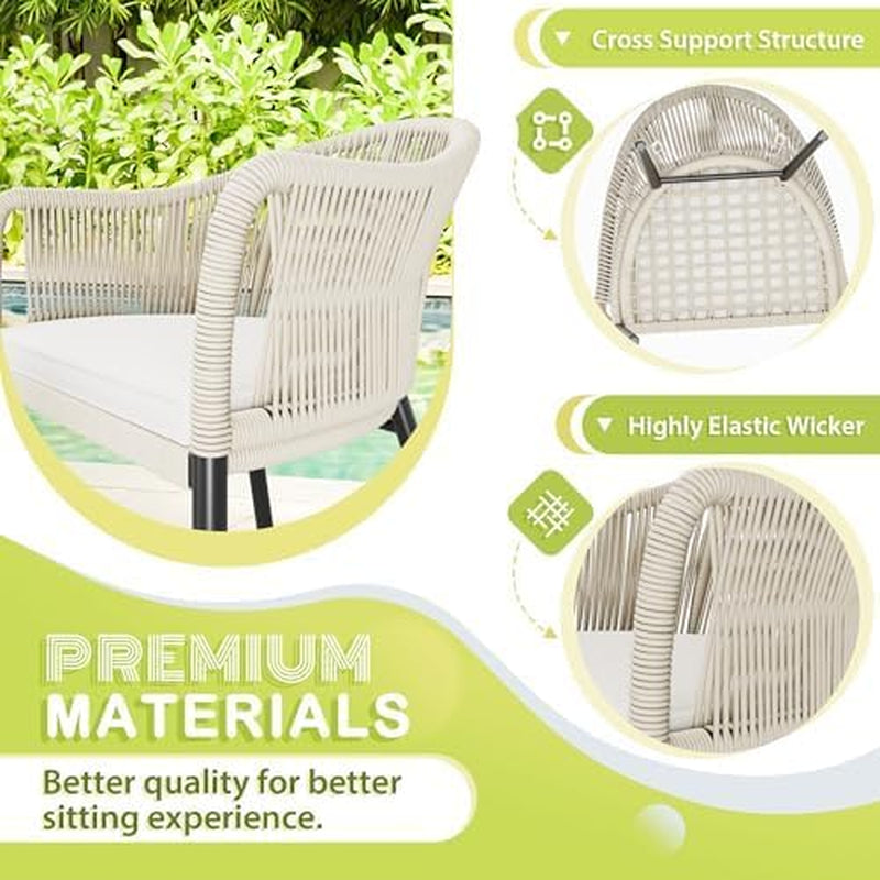 3 Piece Patio Set Outdoor Wicker Patio Chairs with Coffee Table & Cushions Bistro Conversation Set Porch Furniture for Patio, Balcony, Deck, Backyard-2
