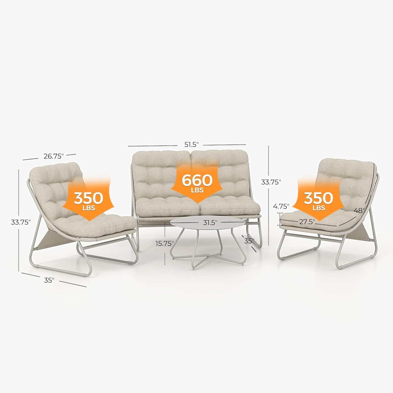 Outdoor Sofa Set, Comfy E-Coated Outdoor Furniture Set for 4 Person with Thick Olefin Cushions, Samba Patio Conversation Set with Coffee Table for Backyard,Garden,Porch,Poolside, Beige-2