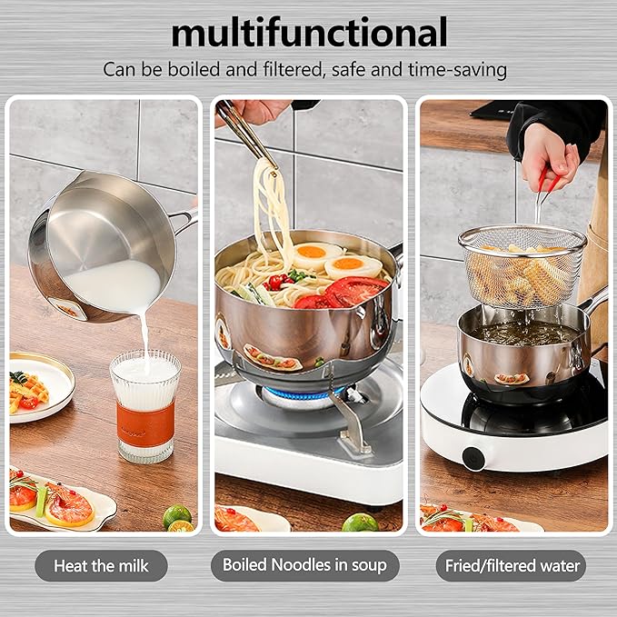 3 Qt Tri-Ply Stainless Steel Saucepan with Glass Strainer Lid 3 Quart Stainless Steel Sauce pan With Lid All Cooktops Compatible Saucier Pan Dishwasher and Oven Safe Dual Spout for Effortless Pouring