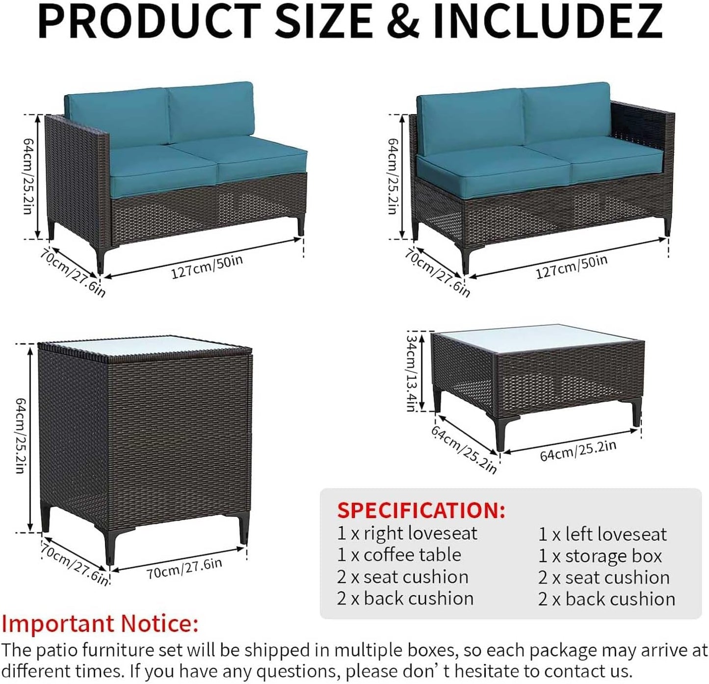 Waterproof Rattan Patio Furniture Set with Thick Cushions-1