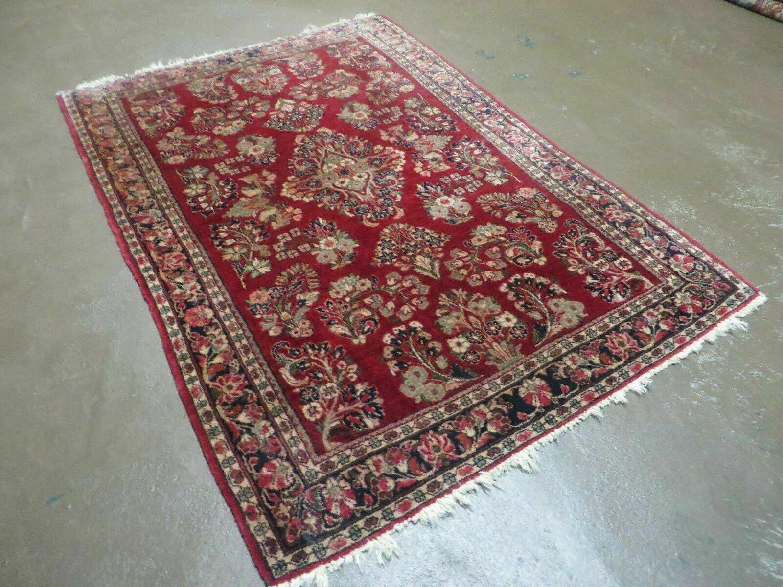Red Persian Sarouk Rug 3x5, Antique Persian Carpet 1920s, Hand Knotted, Floral, Wool, Oriental Rug, Handmade Rug-1