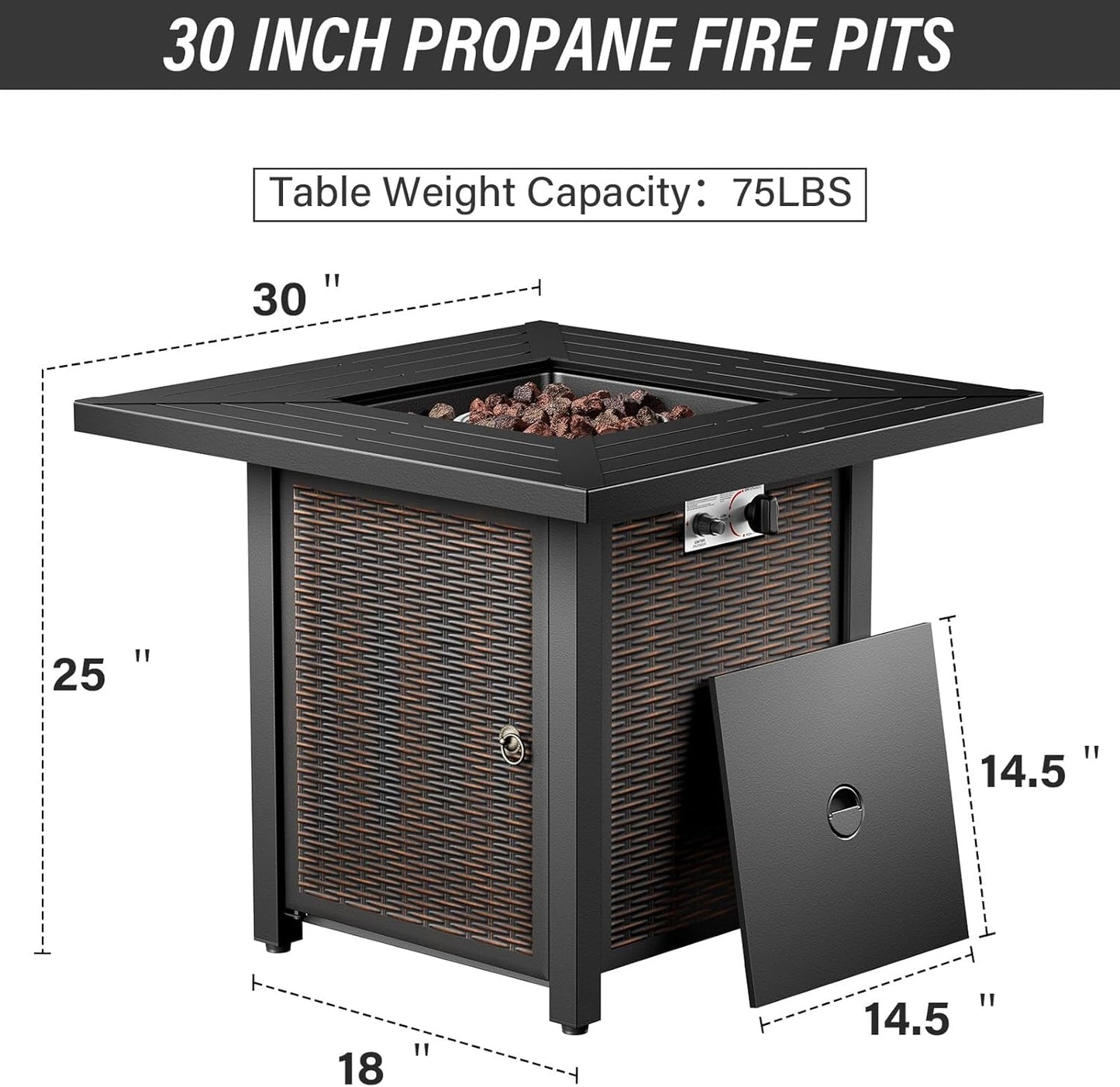 7 Pieces Patio Furniture Set with Fire Pit Table - 4 Outdoor Swivel Rocker Chairs with 50000BTU Propane Fire Table and 2 Side Table, Outdoor Conversation Set for Casual Gathering Brown-4