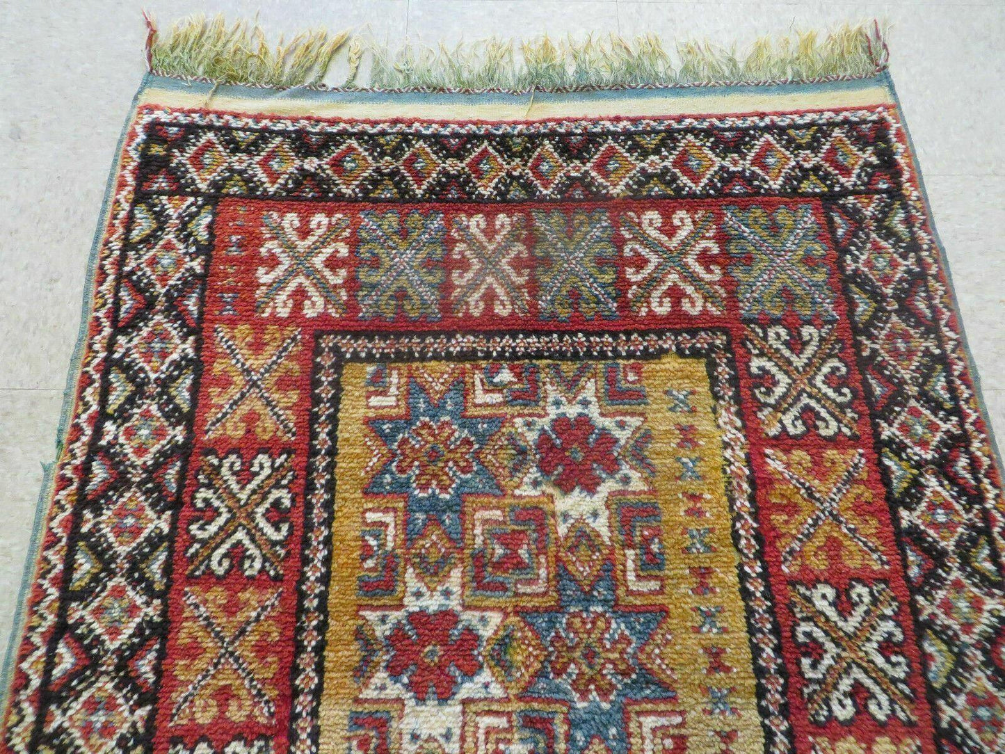 Vintage Moroccan Rug 4x5 ft, Bronze Red Black, Geometric Stars, High Quality Moroccan Carpet, Berber Rug, Handmade Wool Area Rug, Unique Rug-2