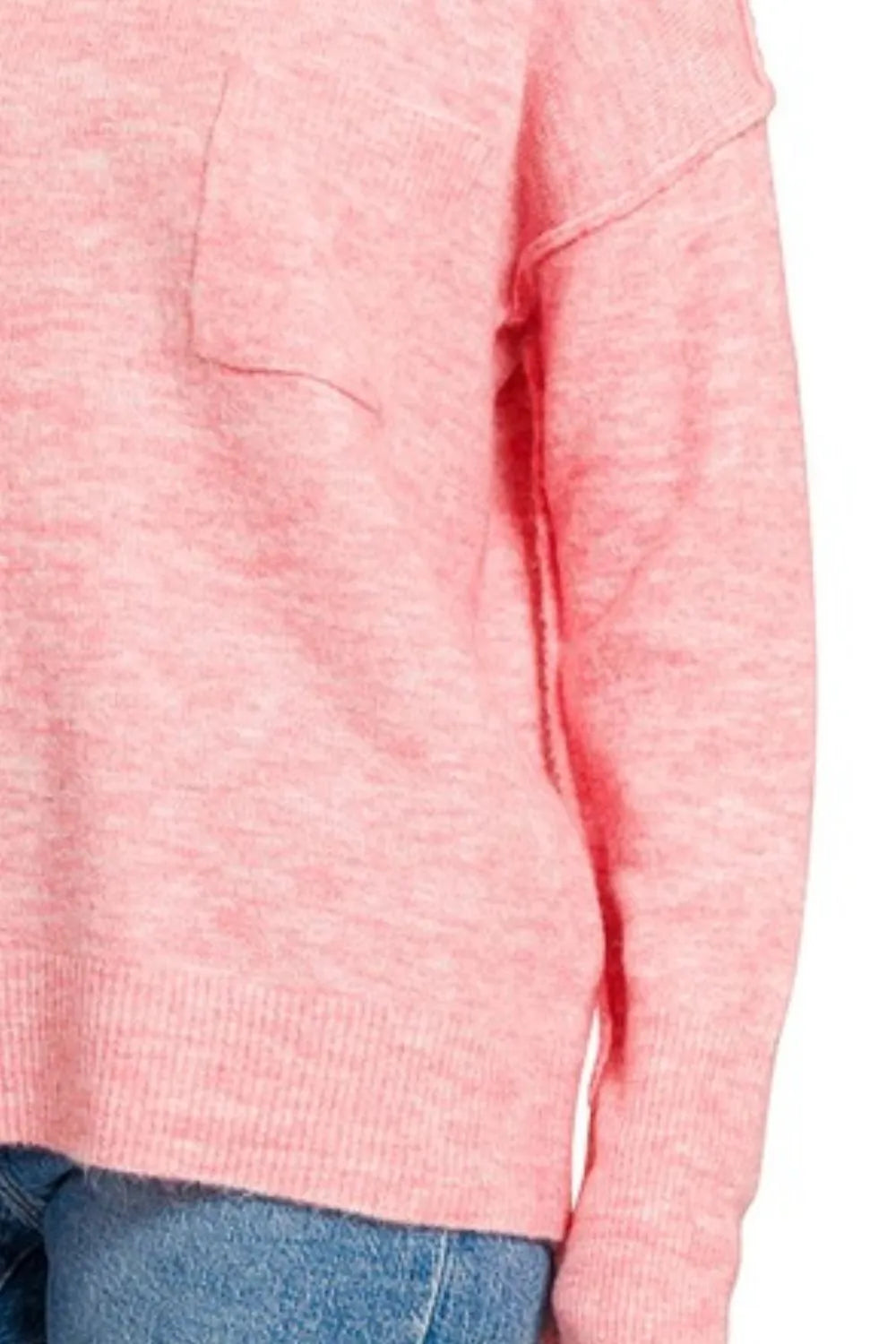 Zenana Melange Hi-low Hem Round Neck Sweater-2