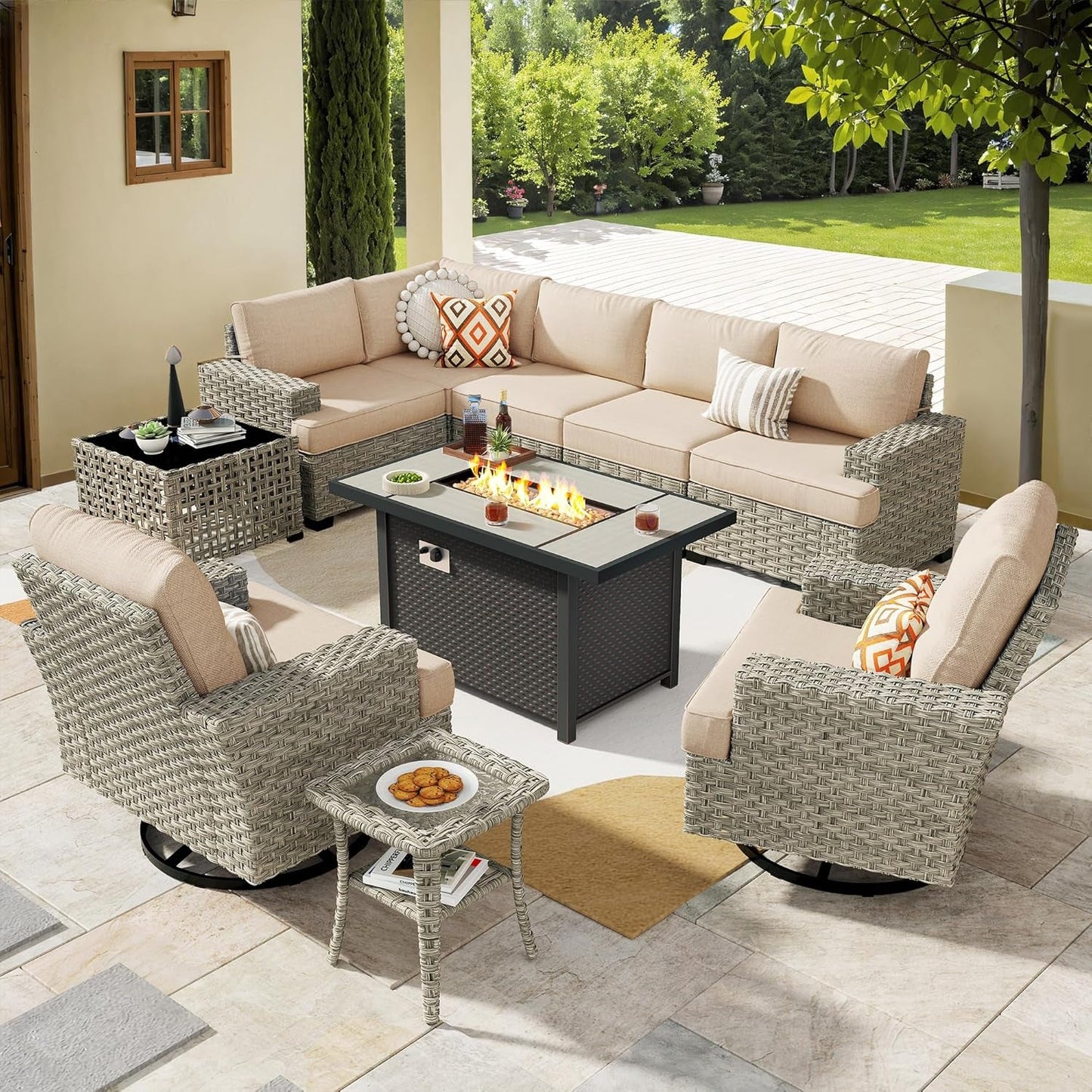 Outdoor Sectional Patio Furniture Set with Fire Pit