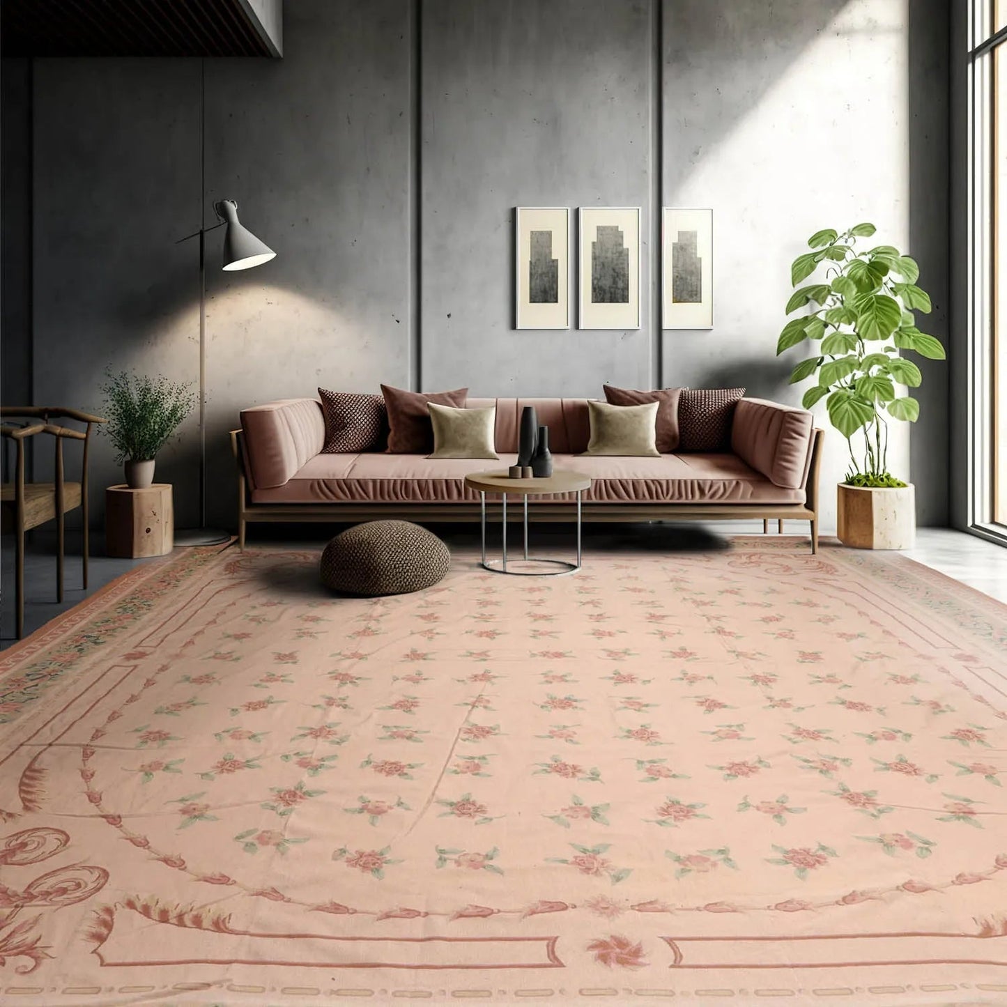 16'3''x18'6'' Hand Knotted Needlepoint 100% Wool French Aubusson Traditional Oriental Area Rug Blush, Peach Color-1