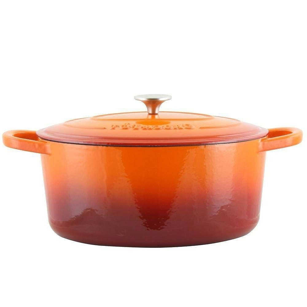 Orange Red Sunbust 7-Quart Enameled Cast Iron Dutch Oven with Lid
