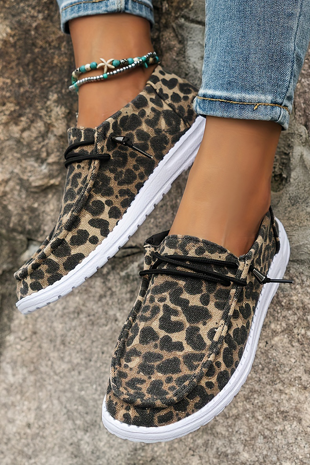 Kira Lace-up Decor Leopard Canvas Shoes