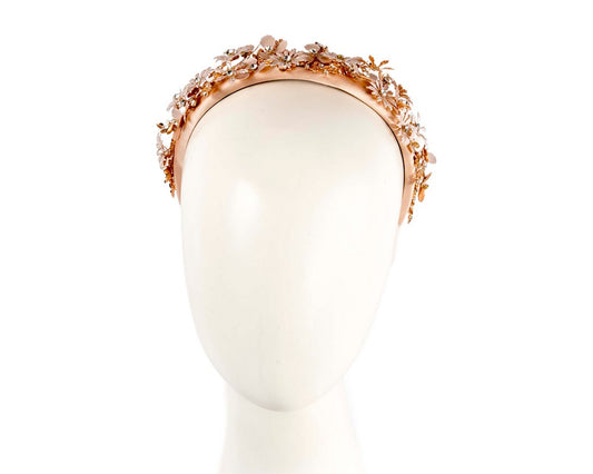 Pink gold flower fascinator headband jewelry