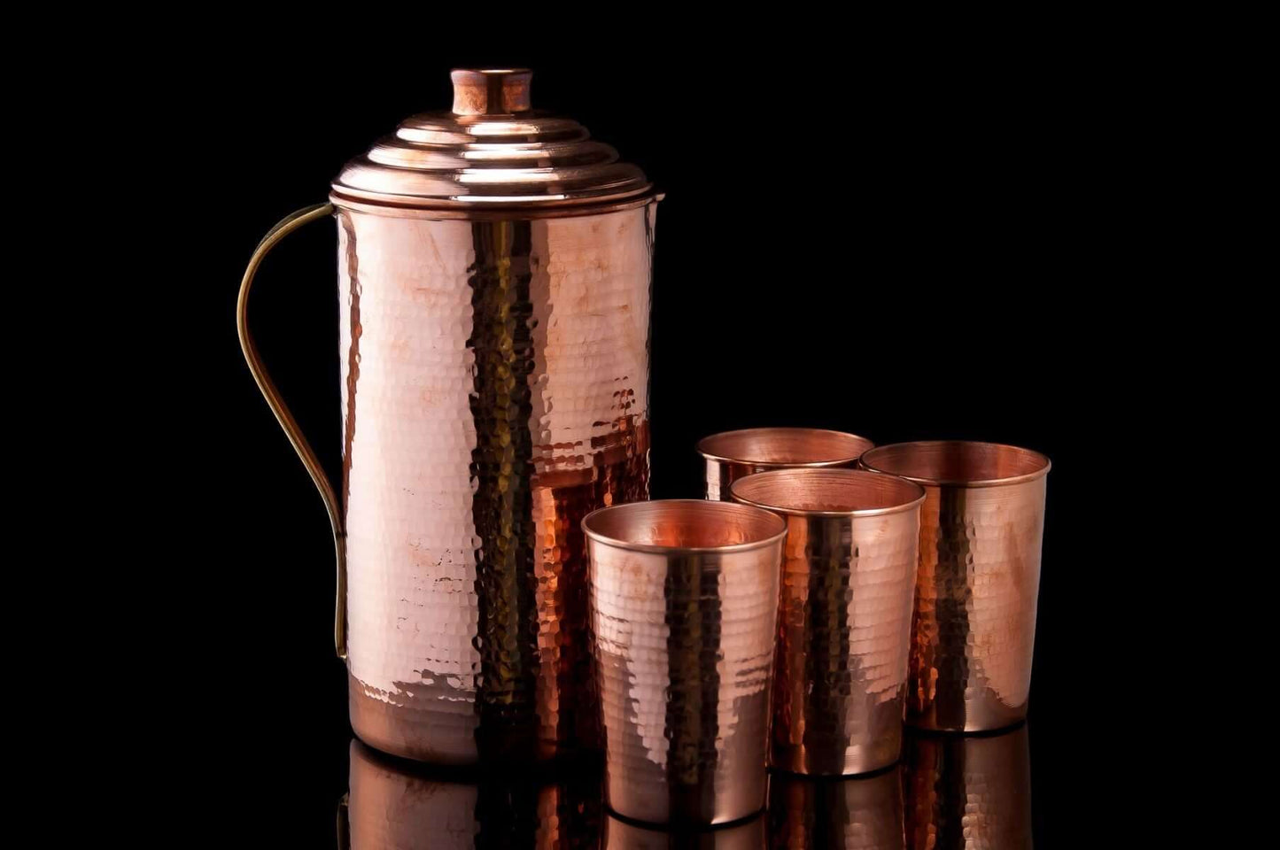 Copper Water Jug and Tumbler: Set of 1 copper jug and 4 copper glasses