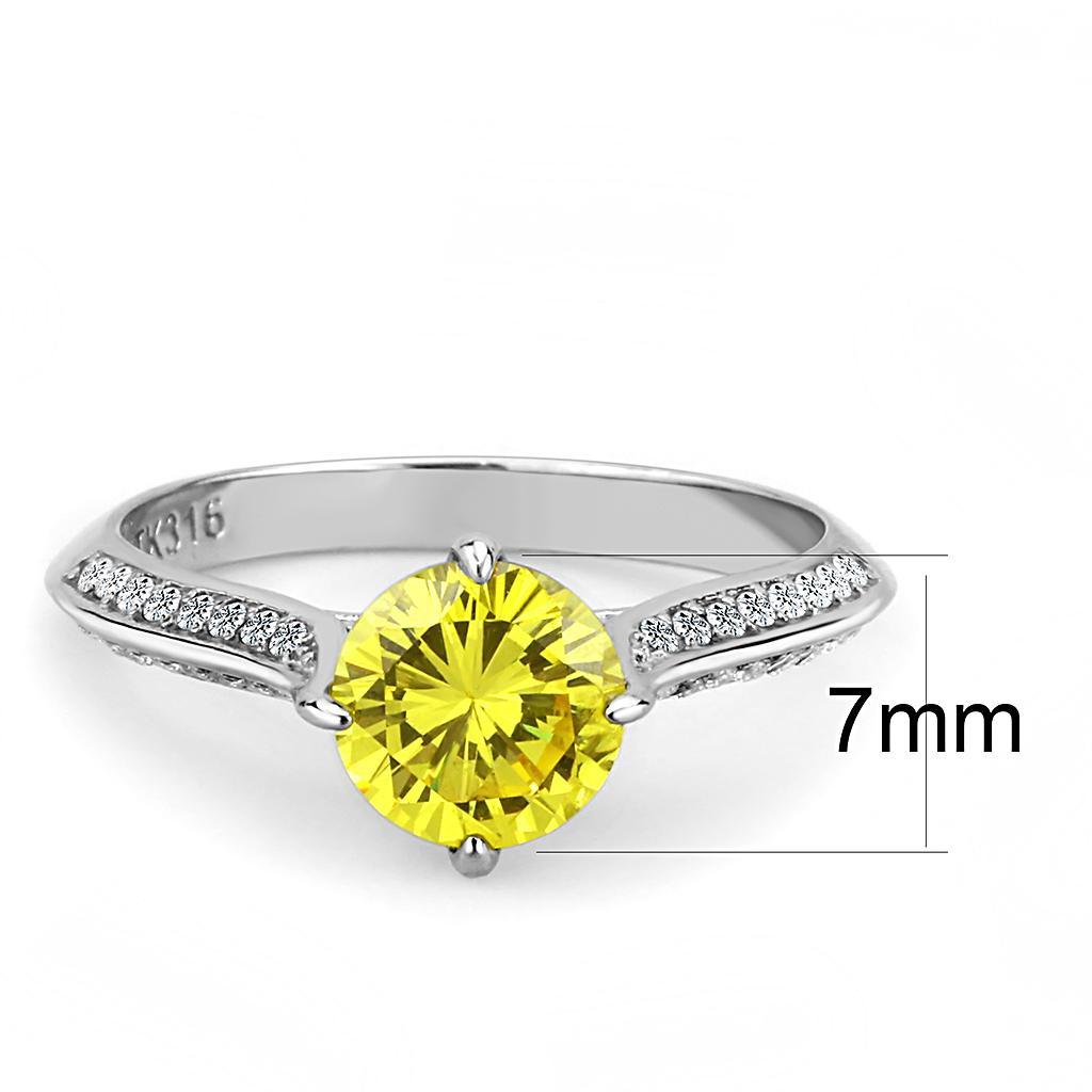 DA037 - High polished (no plating) Stainless Steel Ring with AAA Grade CZ in Topaz