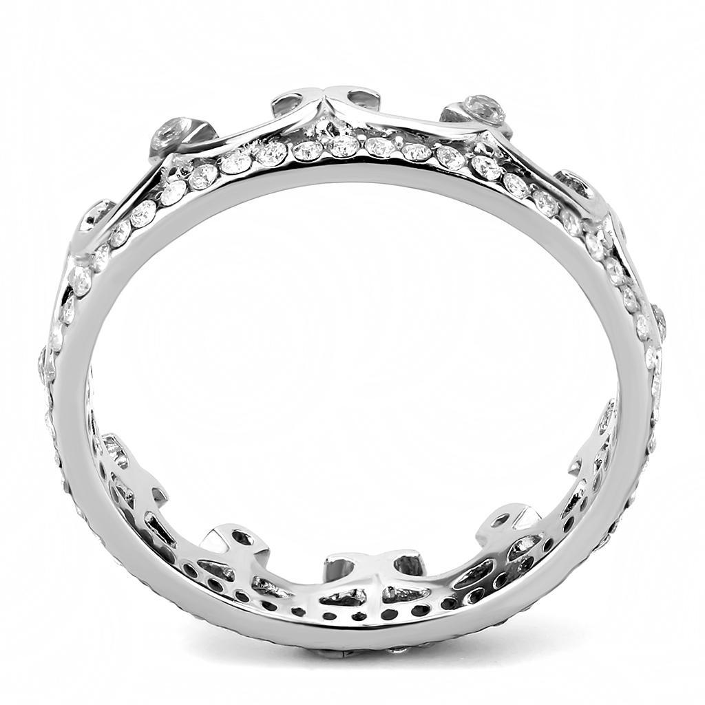 DA267 - High polished (no plating) Stainless Steel Ring with AAA Grade CZ in Clear