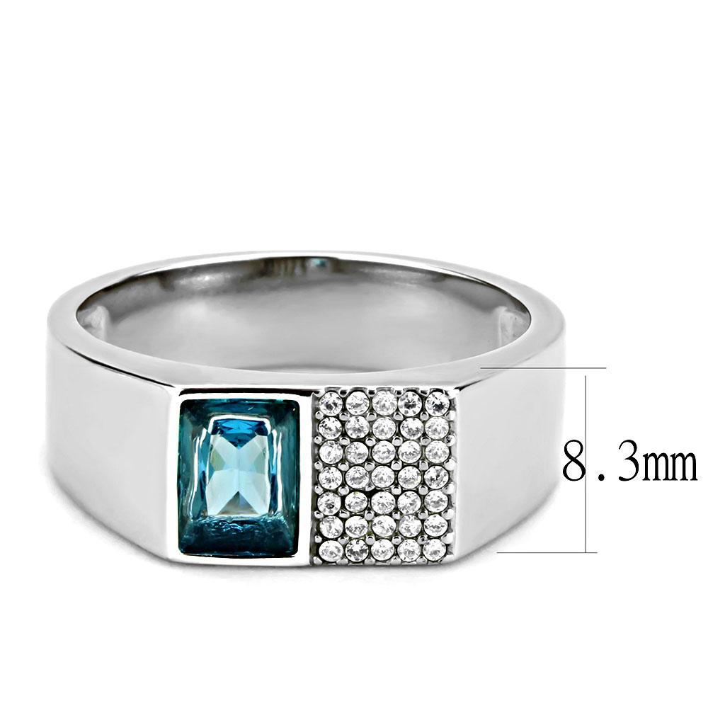 DA287 - High polished (no plating) Stainless Steel Ring with Synthetic in Sea Blue