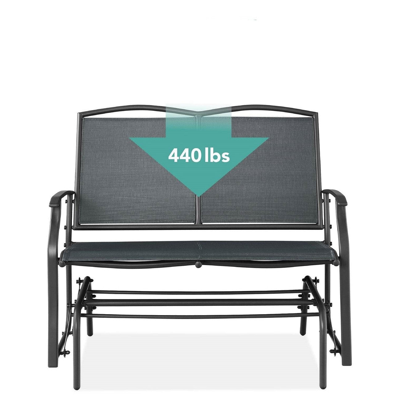 2 Seat Mesh Patio Loveseat Swing Glider Rocker with Armrests in Charcoal-1