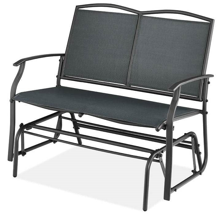 2 Seat Mesh Patio Loveseat Swing Glider Rocker with Armrests in Charcoal-2