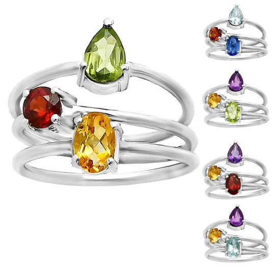 Stackable - Natural Gemstones 925 Silver Ring Size 5-9 Jewelry DGR1120 R-1159-0