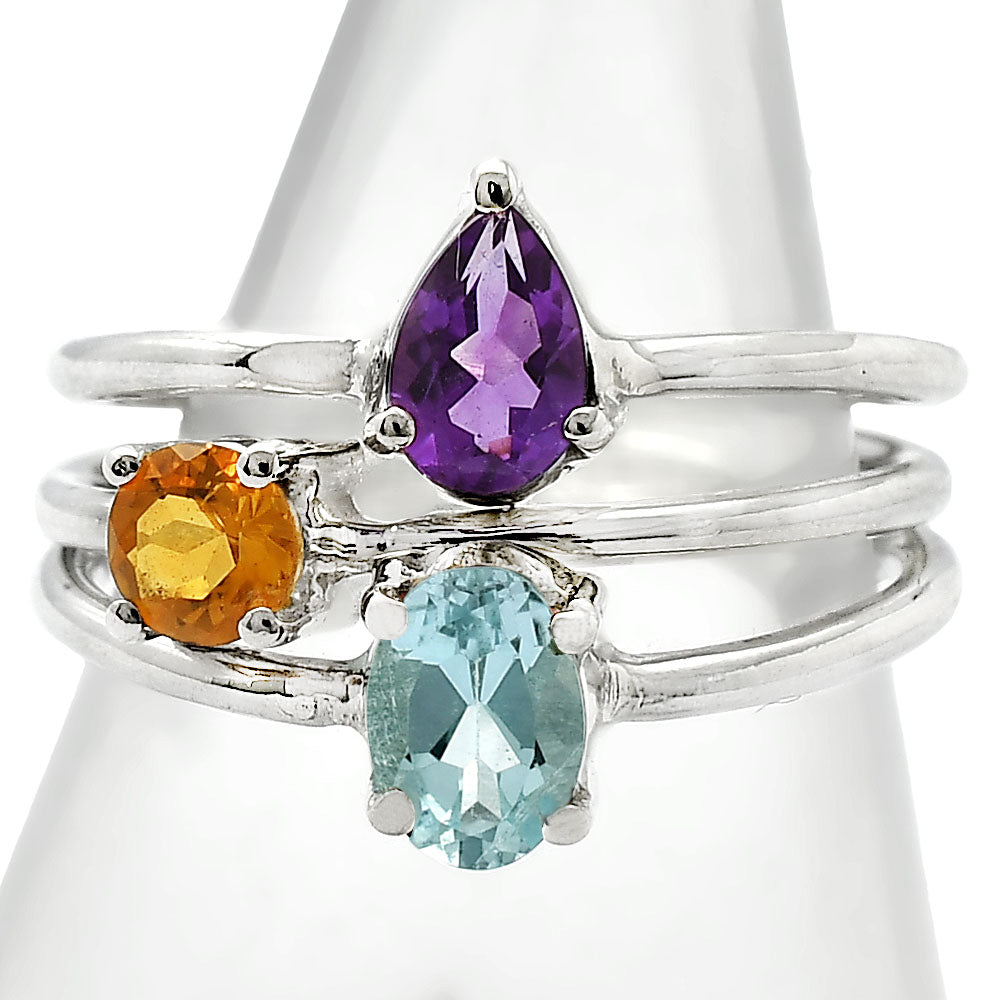 Stackable - Natural Gemstones 925 Silver Ring Size 5-9 Jewelry DGR1120 R-1159-3
